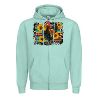 Seafoam western rooster coop animals sunflowers cowhide serape wooden Zipper Hoodie - Artiststas