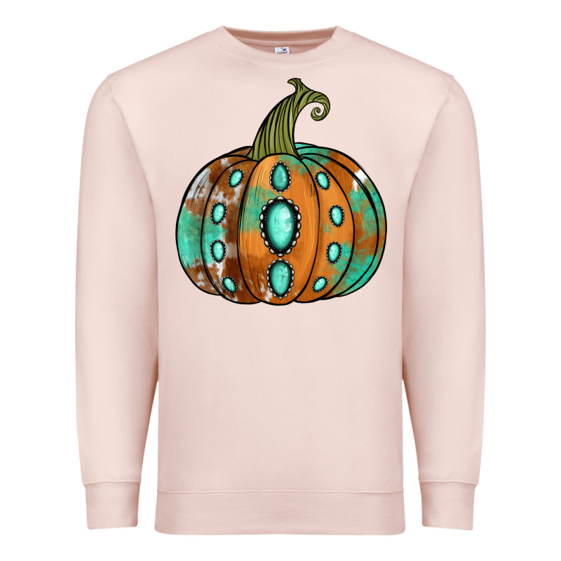 Western Cowhide Turquoise Pumpkin Premium Sweatshirt by NancyCooperArtShop | Teevron