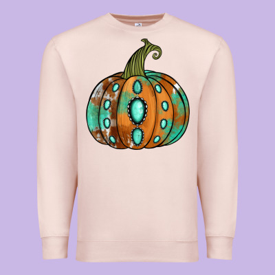 Western Cowhide Turquoise Pumpkin Premium Sweatshirt Designed By Nancycooperartshop