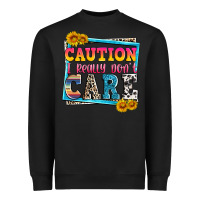Black caution i really don't care Heavyweight Sweatshirt - Zillion Design Studio