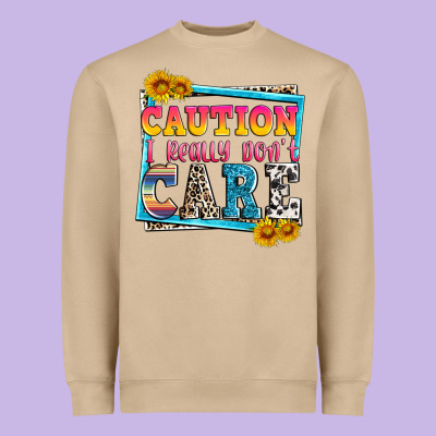 Caution I Really Don't Care Heavyweight Sweatshirt Designed By Zillion Design Studio