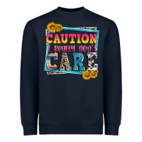 Navy caution i really don't care Heavyweight Sweatshirt - Zillion Design Studio