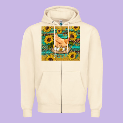 Western Farm Chicken Coop Animals Sunflowers Leopard Turquoise Wooden Zipper Hoodie Designed By Artiststas