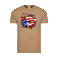 Vintage Coffee Leopard American flag lips Vintage Tee - Neo Western