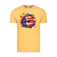 Vintage Mustard Leopard American flag lips Vintage Tee - Neo Western