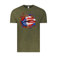 Vintage Olive Leopard American flag lips Vintage Tee - Neo Western