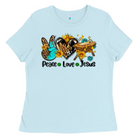 Baby Blue peace love jesus Ladies Tee - AdoDesignShop