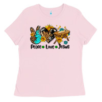 Bubblegum Pink peace love jesus Ladies Tee - AdoDesignShop