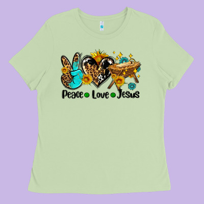 Peace Love Jesus Ladies Tee Designed By Adodesignshop