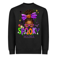 Black Halloween Afro Messy Bun Spooky Mama Heavyweight Sweatshirt - texasbilliewilder