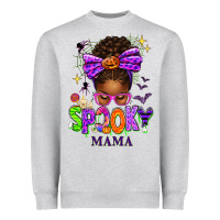 Heather Grey Halloween Afro Messy Bun Spooky Mama Heavyweight Sweatshirt - texasbilliewilder