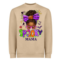 Mushroom Halloween Afro Messy Bun Spooky Mama Heavyweight Sweatshirt - texasbilliewilder