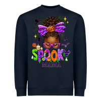 Navy Halloween Afro Messy Bun Spooky Mama Heavyweight Sweatshirt - texasbilliewilder