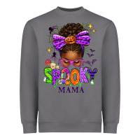 Halloween Afro Messy Bun Spooky Mama Heavyweight Sweatshirt | Teevron