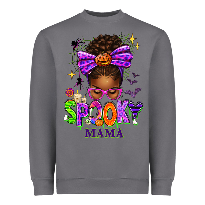 Halloween Afro Messy Bun Spooky Mama Heavyweight Sweatshirt by texasbilliewilder | Teevron