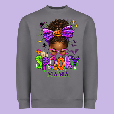 Halloween Afro Messy Bun Spooky Mama Heavyweight Sweatshirt Designed By Texasbilliewilder