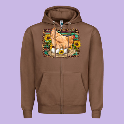 Western Farm Chicken Coop Animals Eggs Sunflowers Leopard Serape Woode Zipper Hoodie Designed By Artiststas