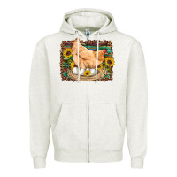 Oatmeal Heather western farm chicken coop animals eggs sunflowers leopard serape woode Zipper Hoodie - Artiststas