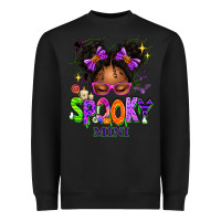 Black Spooky Mini Halloween Messy Bun Heavyweight Sweatshirt - texasbilliewilder