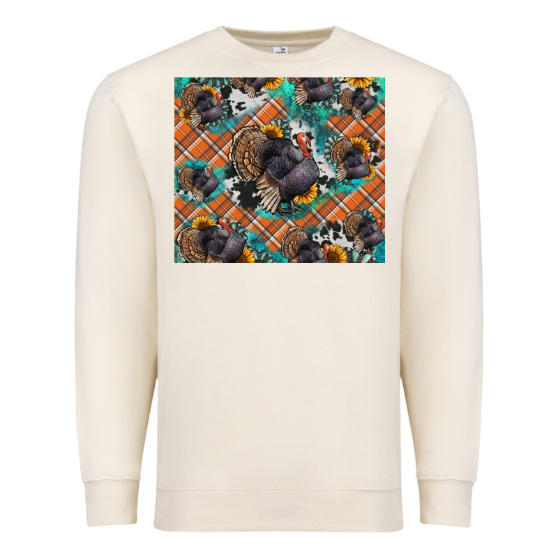 Thanksgiving Turkey Sunflower Turquoise Premium Sweatshirt by NancyCooperArtShop | Teevron