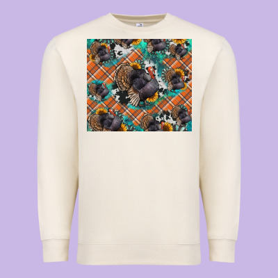 Thanksgiving Turkey Sunflower Turquoise Premium Sweatshirt Designed By Nancycooperartshop