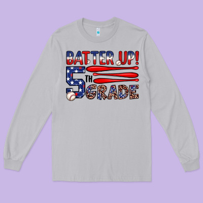 Batter Up 5th Grade Long Sleeve Tee Designed By Jahusdesignshop
