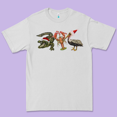 Christmas Alligator Pelican Crawfish Premium Tee Designed By Barkaloodesign