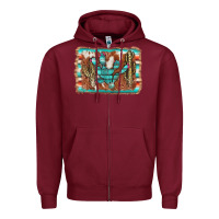 Burgundy cactus cowhide serape Zipper Hoodie - AdoDesignShop