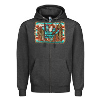 Charcoal Heather cactus cowhide serape Zipper Hoodie - AdoDesignShop