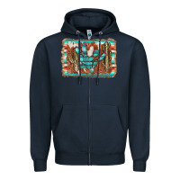 Navy cactus cowhide serape Zipper Hoodie - AdoDesignShop
