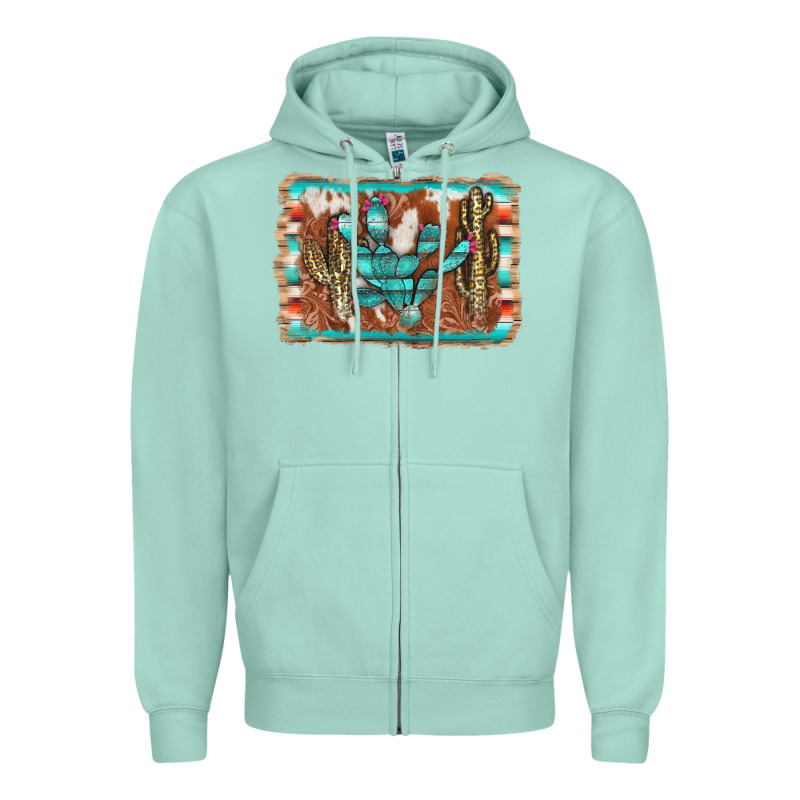 Cactus Cowhide Serape Zipper Hoodie by AdoDesignShop | Teevron