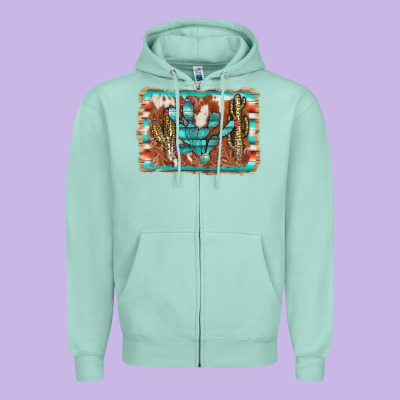Cactus Cowhide Serape Zipper Hoodie Designed By Adodesignshop