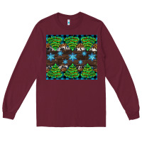 Burgundy Christmas tree with snow Long Sleeve Tee - AdoDesignShop