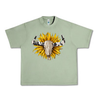 Oil Green cowhide bull skull and sunflower Urban Heavy Tee - BarkalooDesign
