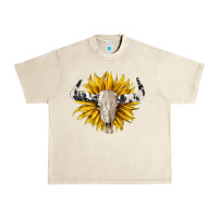 Sandshell cowhide bull skull and sunflower Urban Heavy Tee - BarkalooDesign