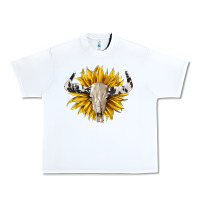 White cowhide bull skull and sunflower Urban Heavy Tee - BarkalooDesign