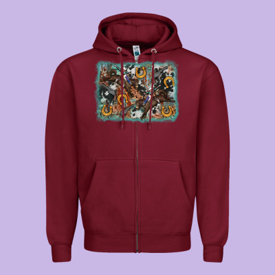 Bucking Bronco Rodeo Revolver Western Background Zipper Hoodie Designed By Adodesignshop