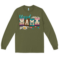 Army Green daisy blessed mama Long Sleeve Tee - AdoDesignShop