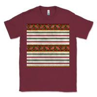 Burgundy christmas mistletoe and stripes seamless pattern Classic Tee - BundleAndBundleShop
