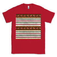 Red christmas mistletoe and stripes seamless pattern Classic Tee - BundleAndBundleShop