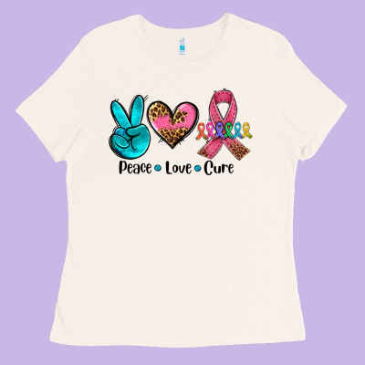 Peace Love  Cure Ladies Tee Designed By Adodesignshop