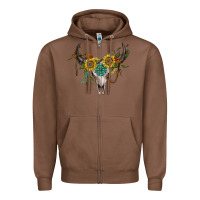 Chestnut boho bullskull with sunflower and gemstone Zipper Hoodie - Artiststas