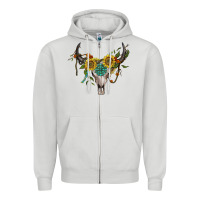 Dove Grey boho bullskull with sunflower and gemstone Zipper Hoodie - Artiststas