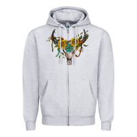 Heather Grey boho bullskull with sunflower and gemstone Zipper Hoodie - Artiststas