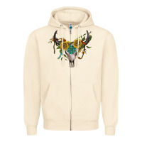 Boho Bullskull With Sunflower And Gemstone Zipper Hoodie | Teevron