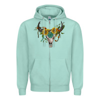 Seafoam boho bullskull with sunflower and gemstone Zipper Hoodie - Artiststas