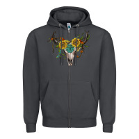 Smoke boho bullskull with sunflower and gemstone Zipper Hoodie - Artiststas