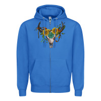 True Royal boho bullskull with sunflower and gemstone Zipper Hoodie - Artiststas