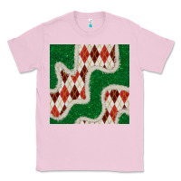 Bubblegum Pink christmas diamond plaid and green glitter seamless pattern Classic Tee - BundleAndBundleShop