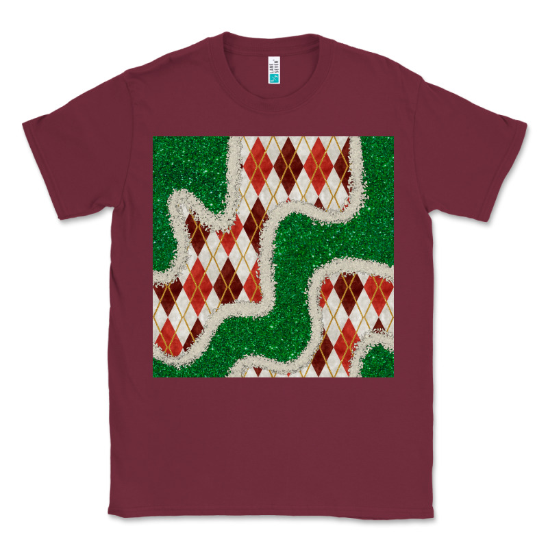 Christmas Diamond Plaid And Green Glitter Seamless Pattern Classic Tee by BundleAndBundleShop | Teevron